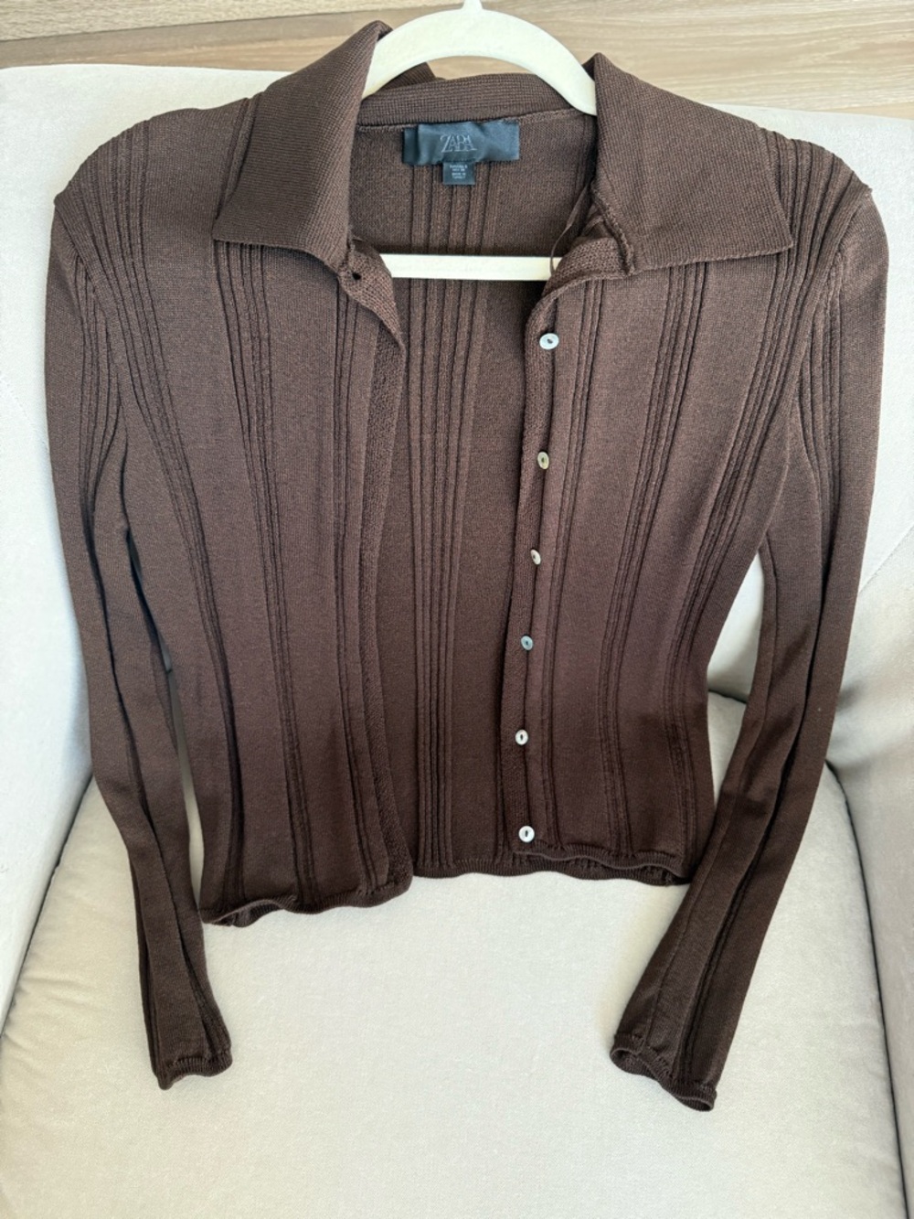 Ribbed Knit Polo Jacket Dark Brown